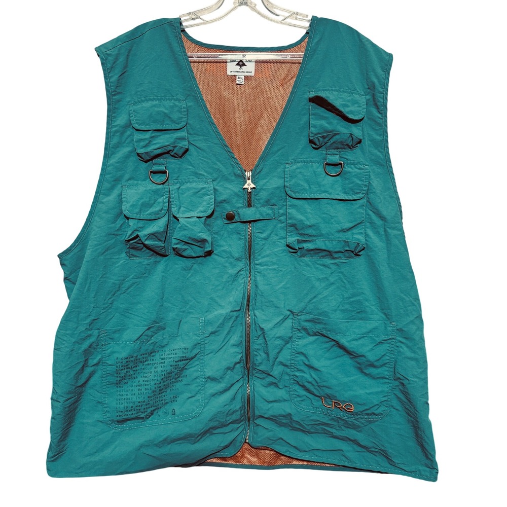 LRG Lifted Research Group Green Utility Fishing Vest Nylon Mesh mens 3XL Tech